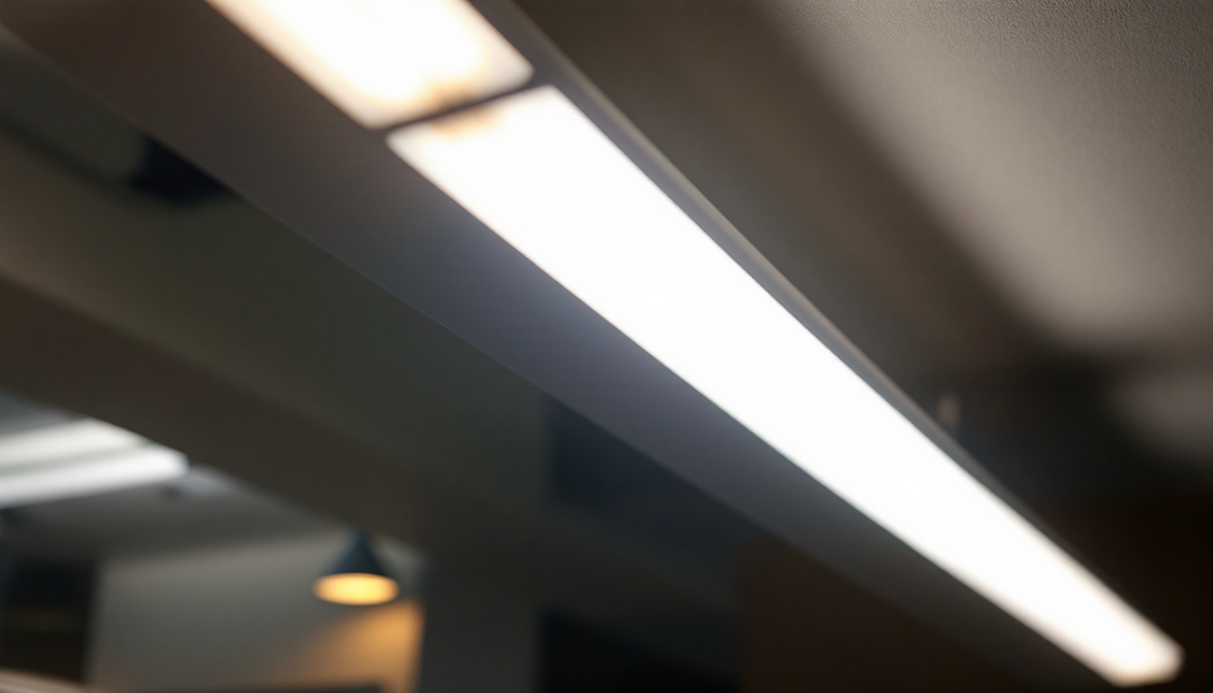 A photograph of a beautifully lit interior space showcasing a fluorescent light fixture with a diffuser