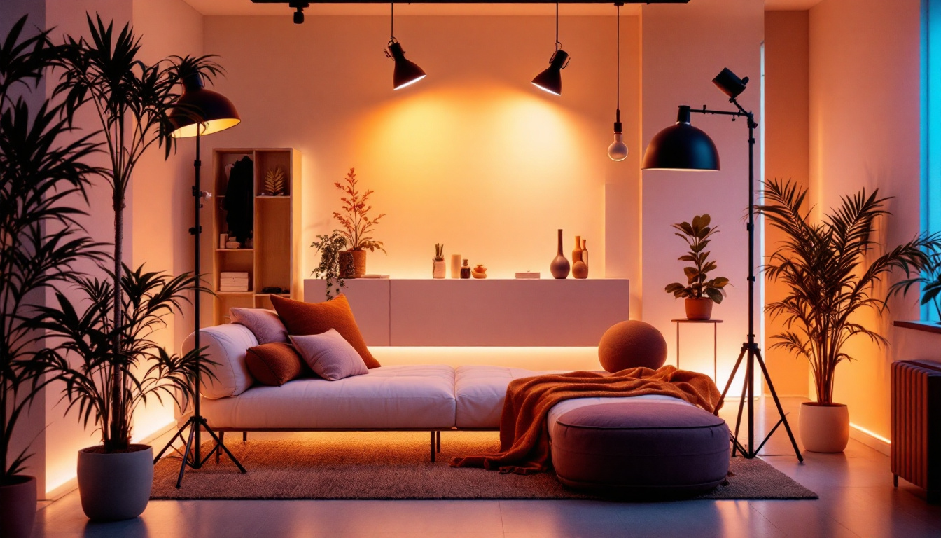 A photograph of a modern lighting design setup that showcases the seamless integration of lightmod technology