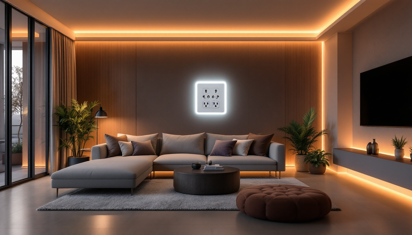 A photograph of a stylishly designed living space that features an integrated outlet with four plugs