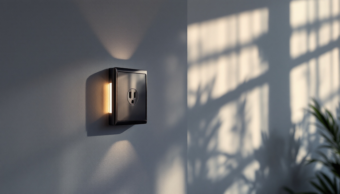 A photograph of a stylish and modern light socket cover in a contemporary home setting