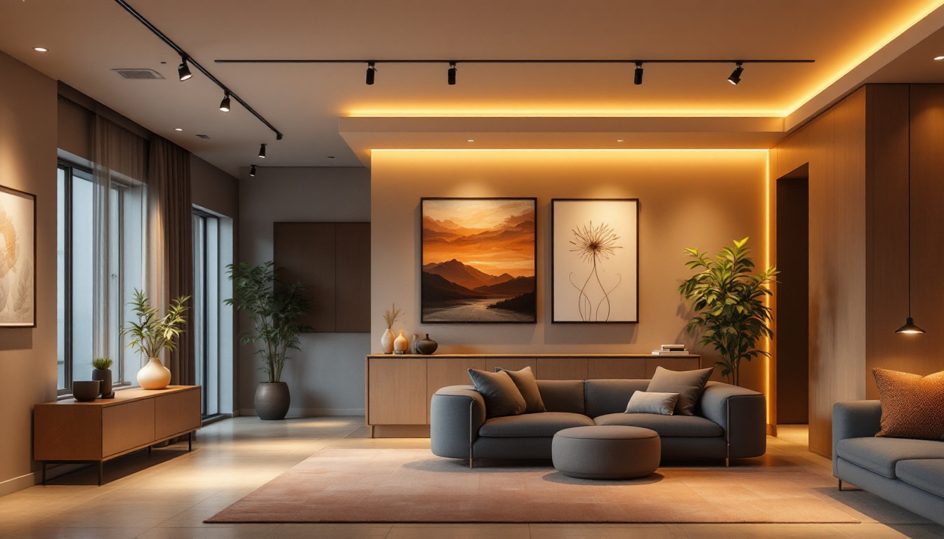 A photograph of a modern interior space featuring stylish led track lighting