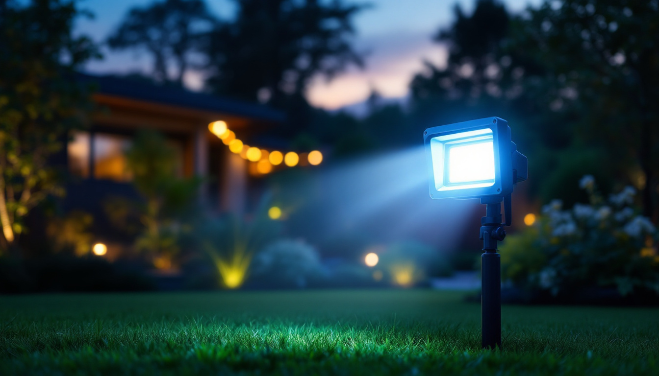 A photograph of a beautifully illuminated backyard scene at dusk
