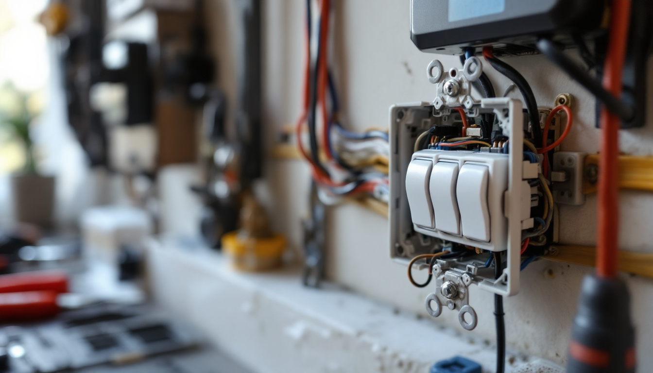 A photograph of a close-up view of a three-way switch installation in a home setting