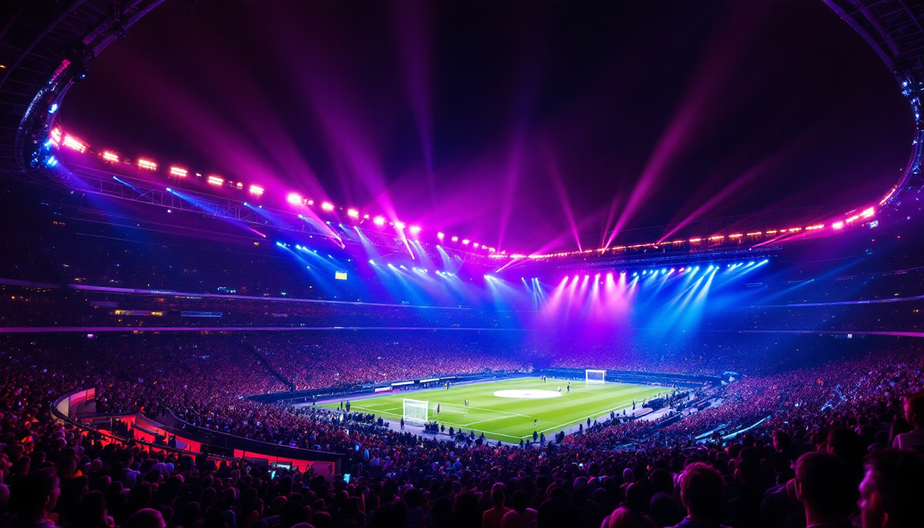 A photograph of a vibrant stadium illuminated by high-quality led lights during an event