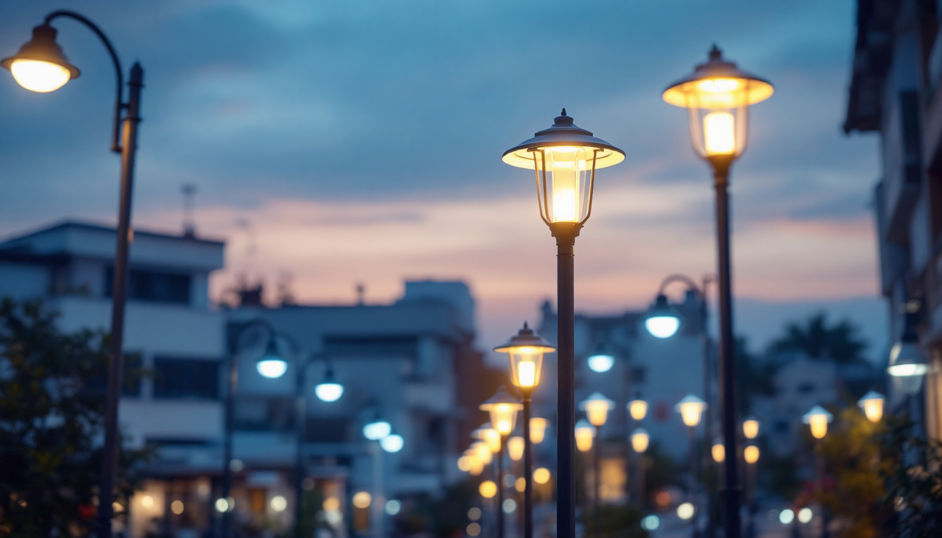 A photograph of capture a photograph of a well-lit commercial space featuring various styles of lighting poles