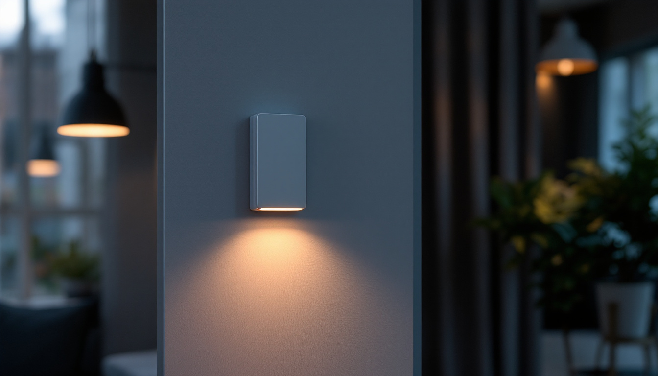 A photograph of capture a photograph of a modern motion sensor light switch installed in a stylish home setting