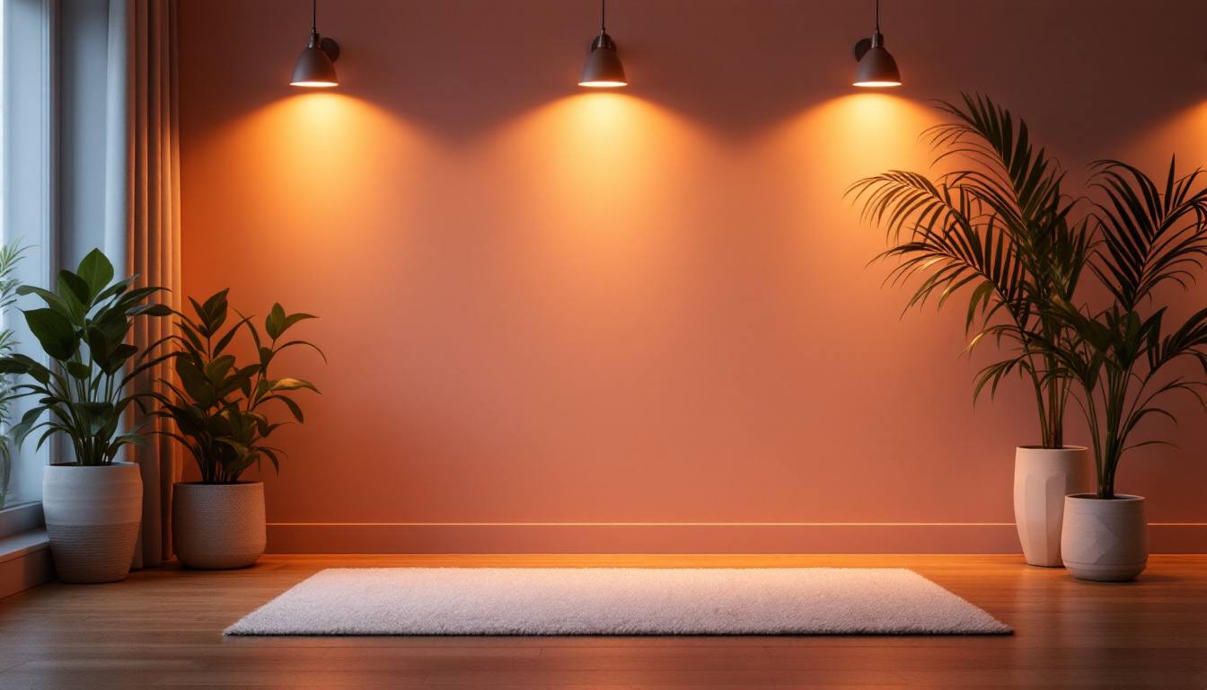 A photograph of a well-lit indoor scene showcasing the warm and inviting glow of four strategically placed led lights