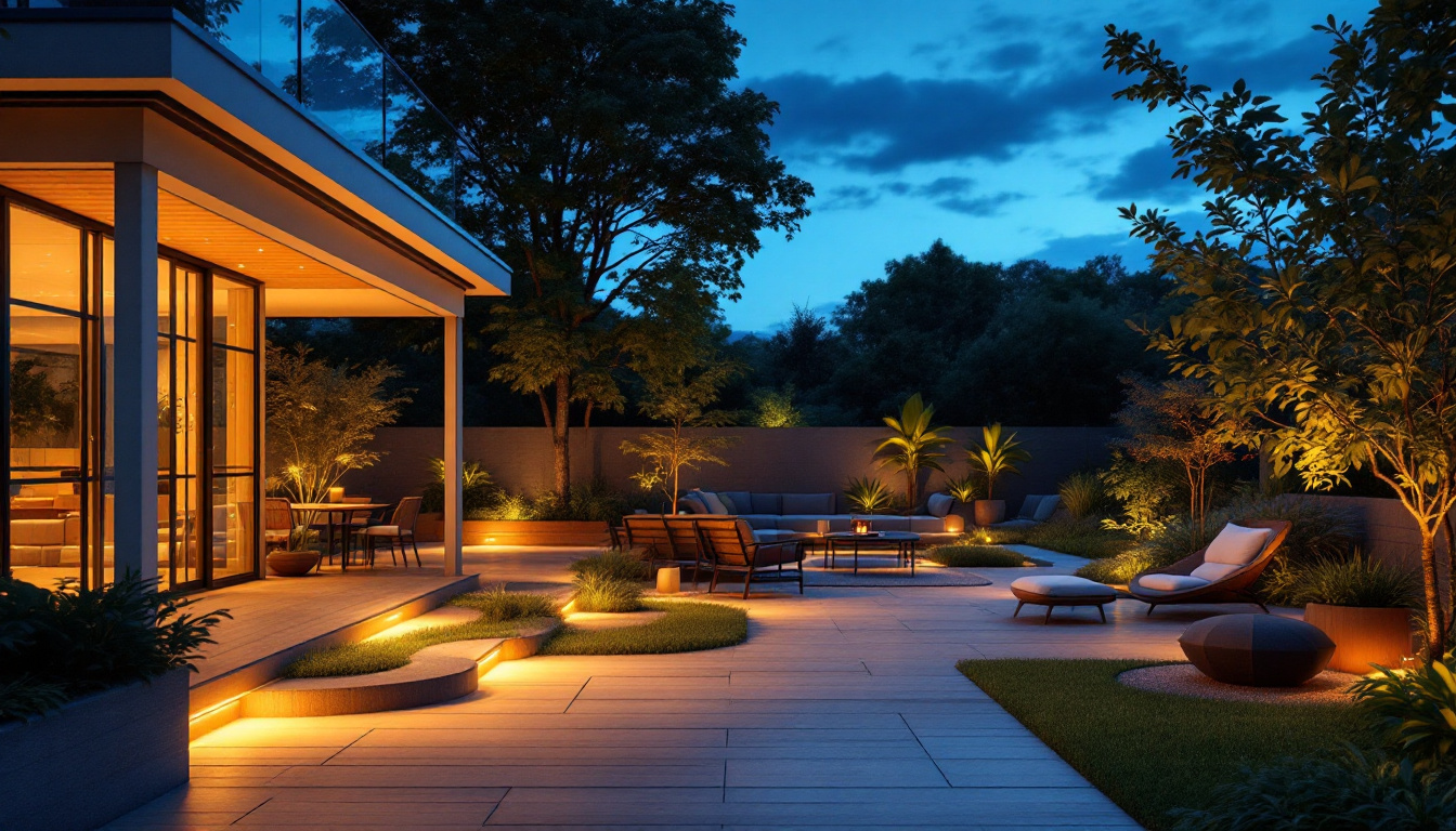 A photograph of a beautifully illuminated outdoor space at dusk
