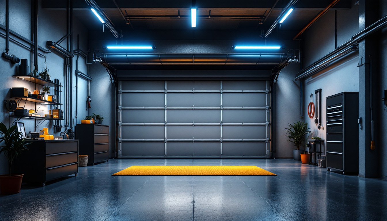 A photograph of a modern garage illuminated by innovative led lighting solutions