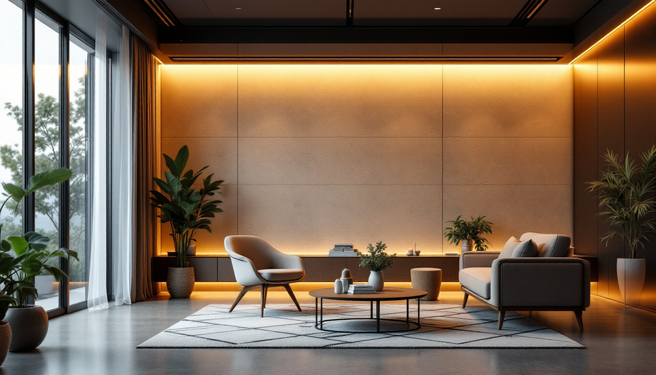 A photograph of a modern interior space showcasing a 2x4 led fixture elegantly integrated into the lighting design