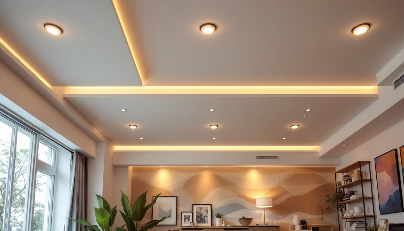 A photograph of a beautifully designed room featuring recessed lighting
