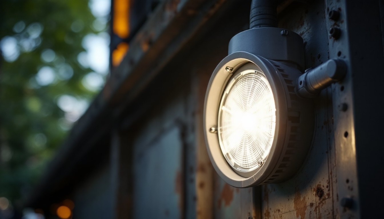 A photograph of a vapor proof light fixture installed in an industrial or outdoor setting