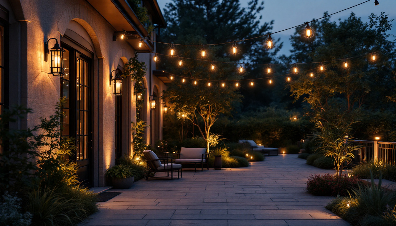 A photograph of a beautifully illuminated outdoor space at dusk