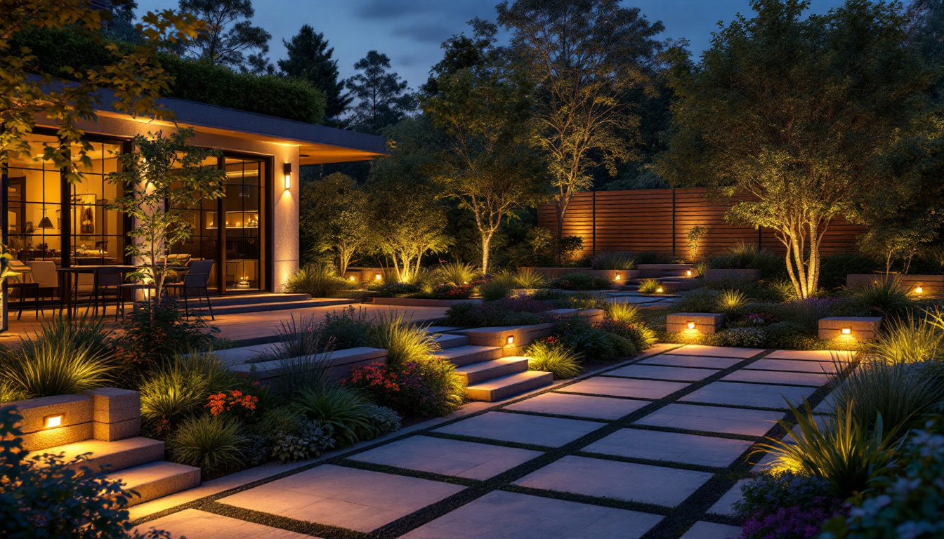 A photograph of a beautifully illuminated outdoor space at dusk