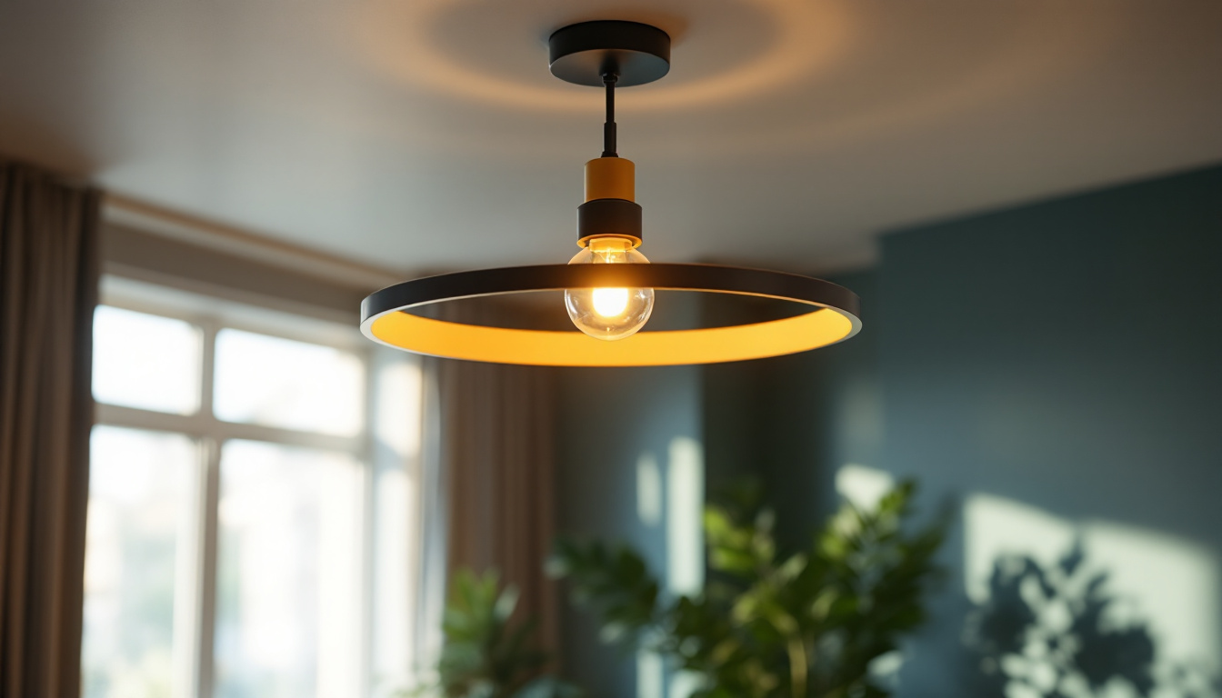 A photograph of a stylish ceiling light fixture in a well-lit room