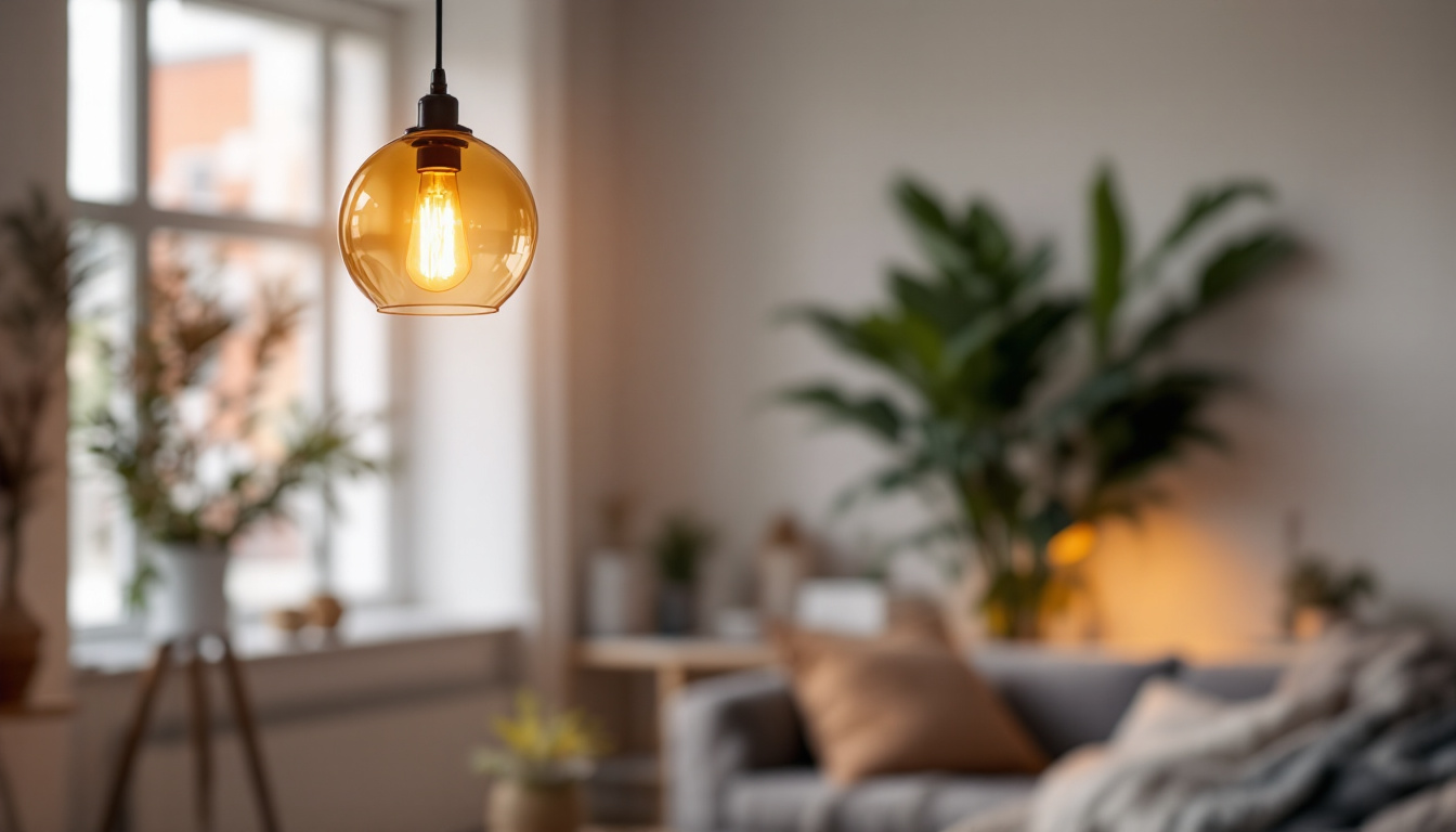 A photograph of a stylish pendant light hanging in a beautifully designed interior space