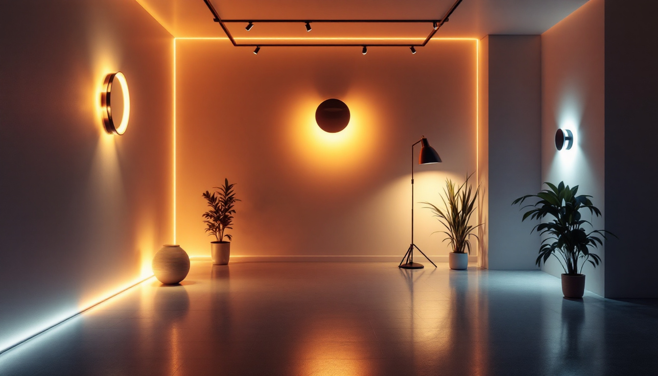 A photograph of a modern interior space illuminated by various led lighting fixtures