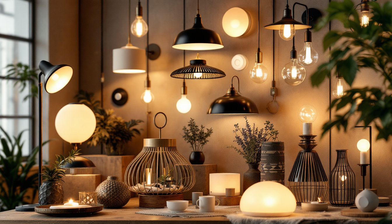 A photograph of a beautifully arranged display of various lighting fixtures
