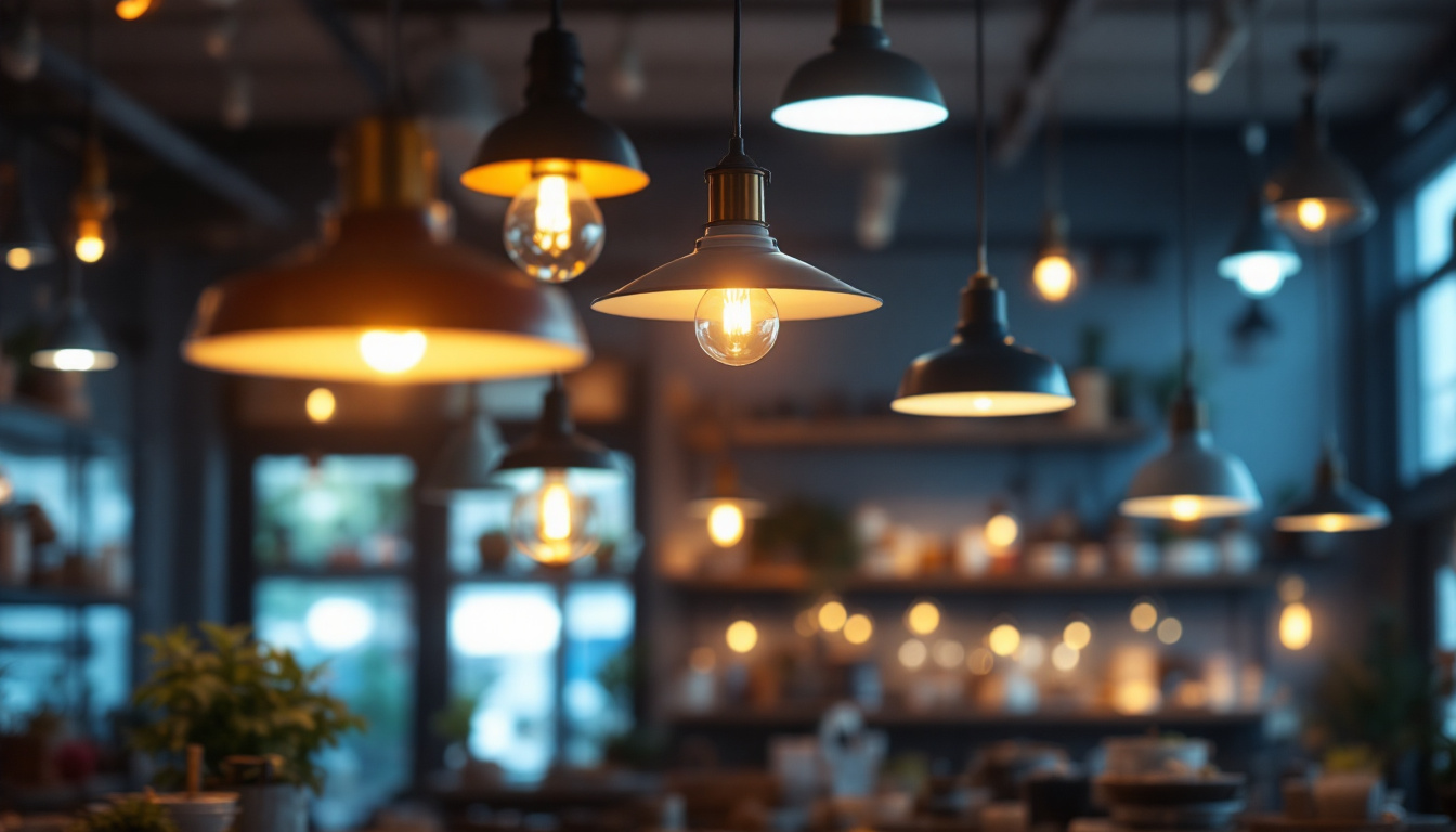 A photograph of a well-lit shop interior showcasing various types of shop lights in use