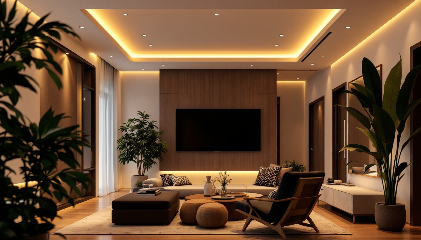 A photograph of a beautifully designed room showcasing recessed can lights in action