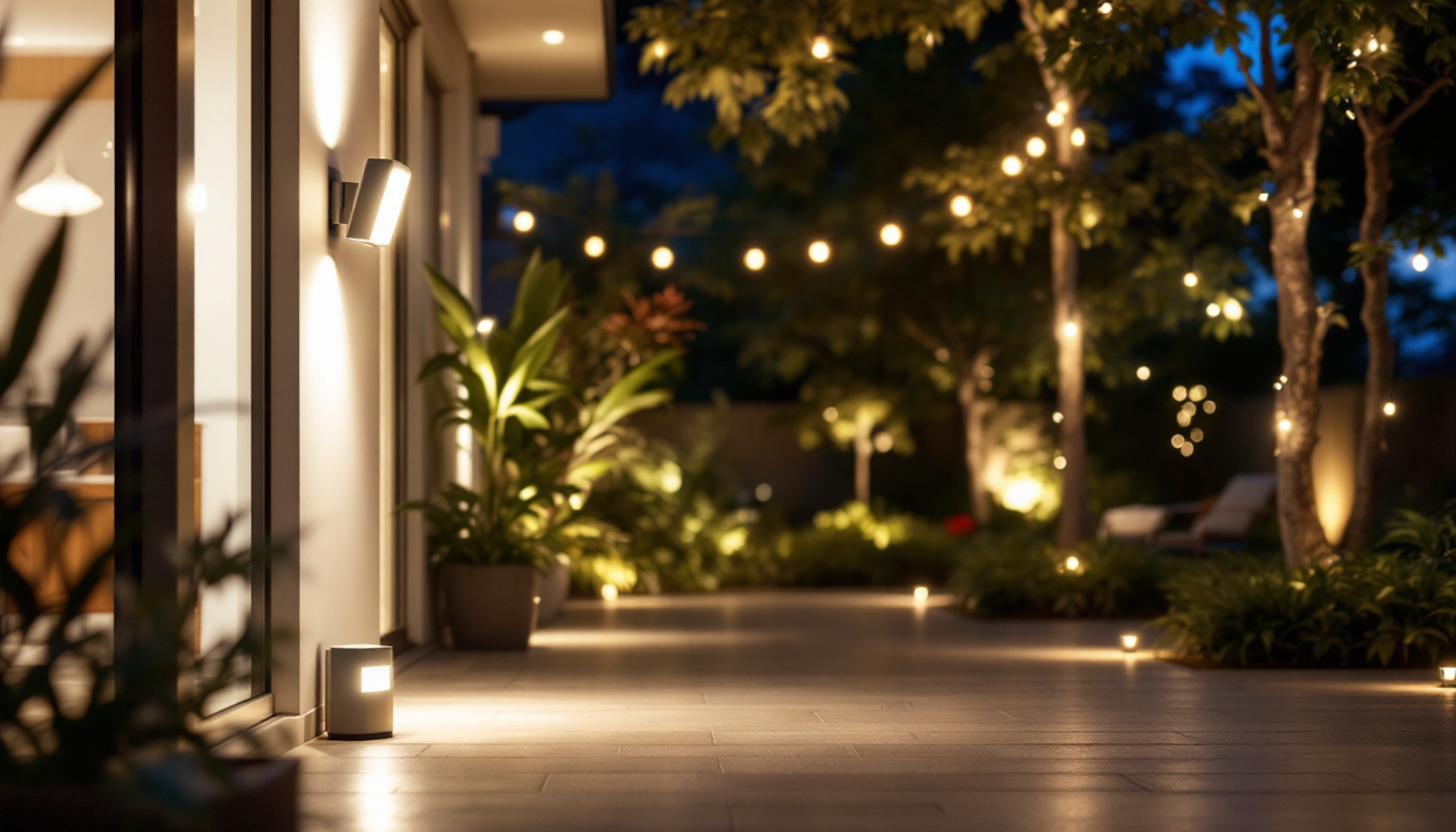 A photograph of a beautifully illuminated outdoor space featuring a stylish motion light in action
