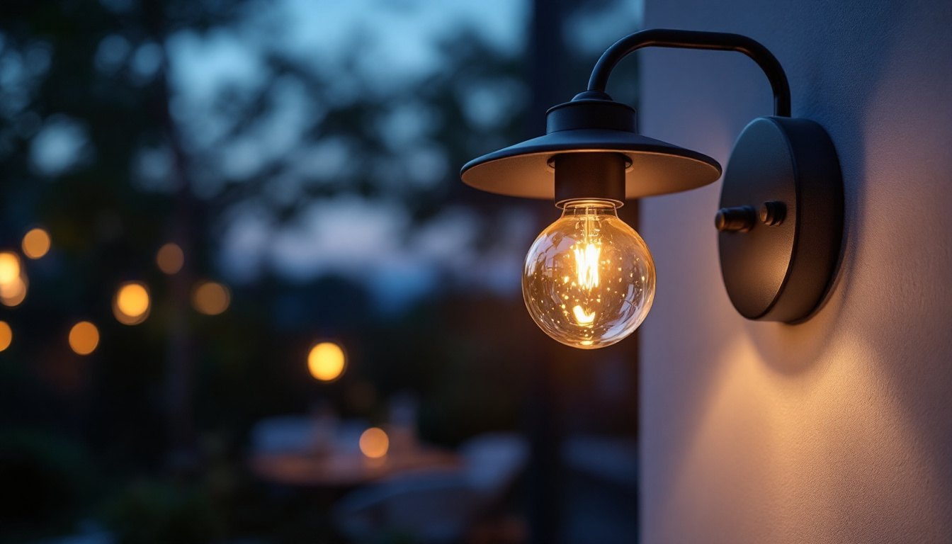 A photograph of a beautifully designed outdoor light fixture illuminating a cozy outdoor space