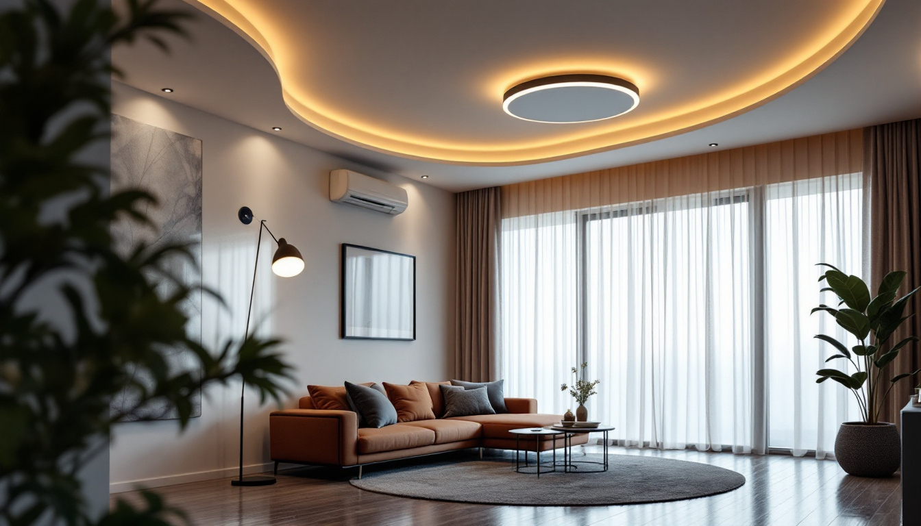 A photograph of a modern living space featuring stylish led ceiling lights