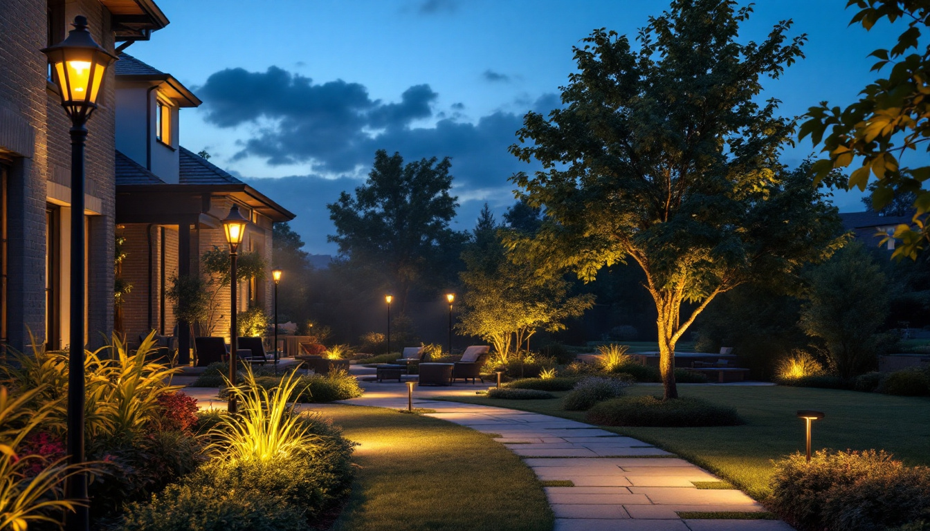 A photograph of a beautifully illuminated outdoor space at dusk