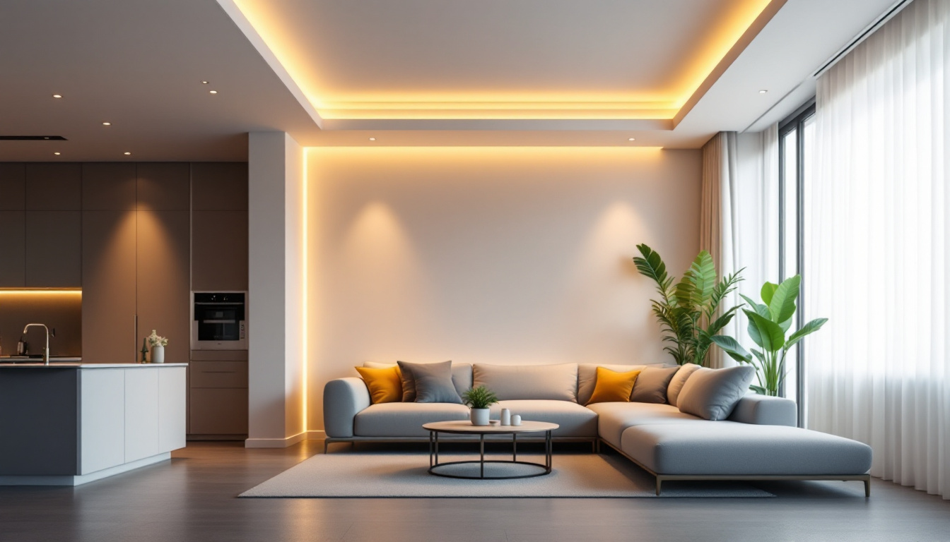 A photograph of a beautifully designed room featuring recessed lighting