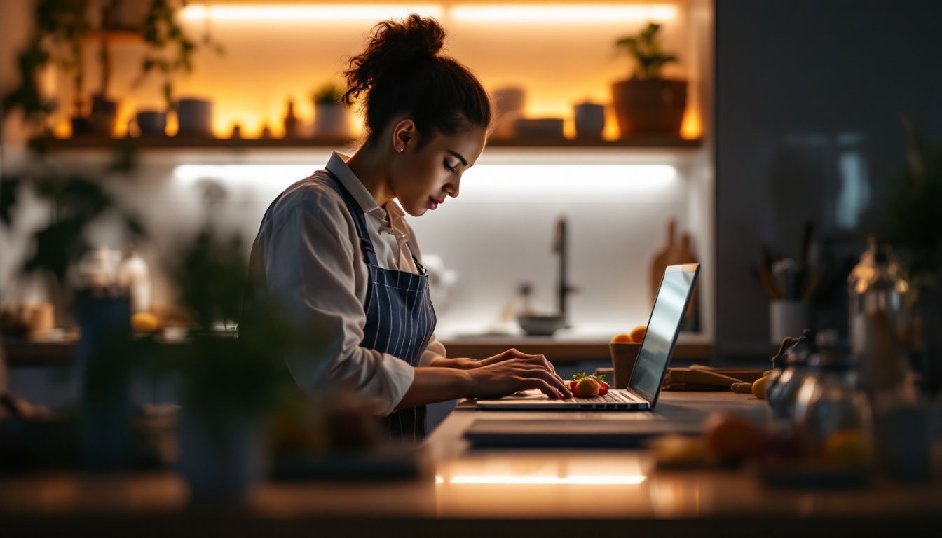 A photograph of a well-lit kitchen or workspace featuring stylish led under-counter lights illuminating the area