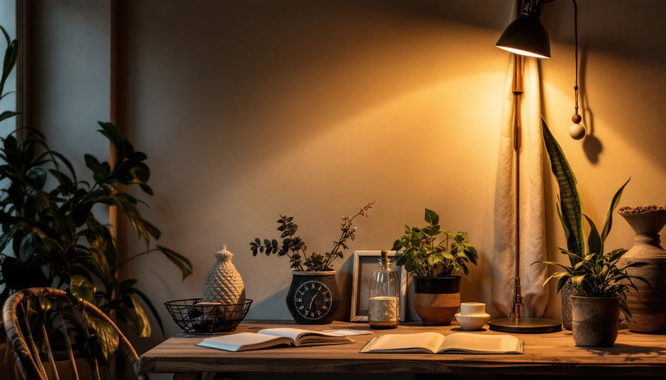 A photograph of a beautifully arranged shop light in a cozy