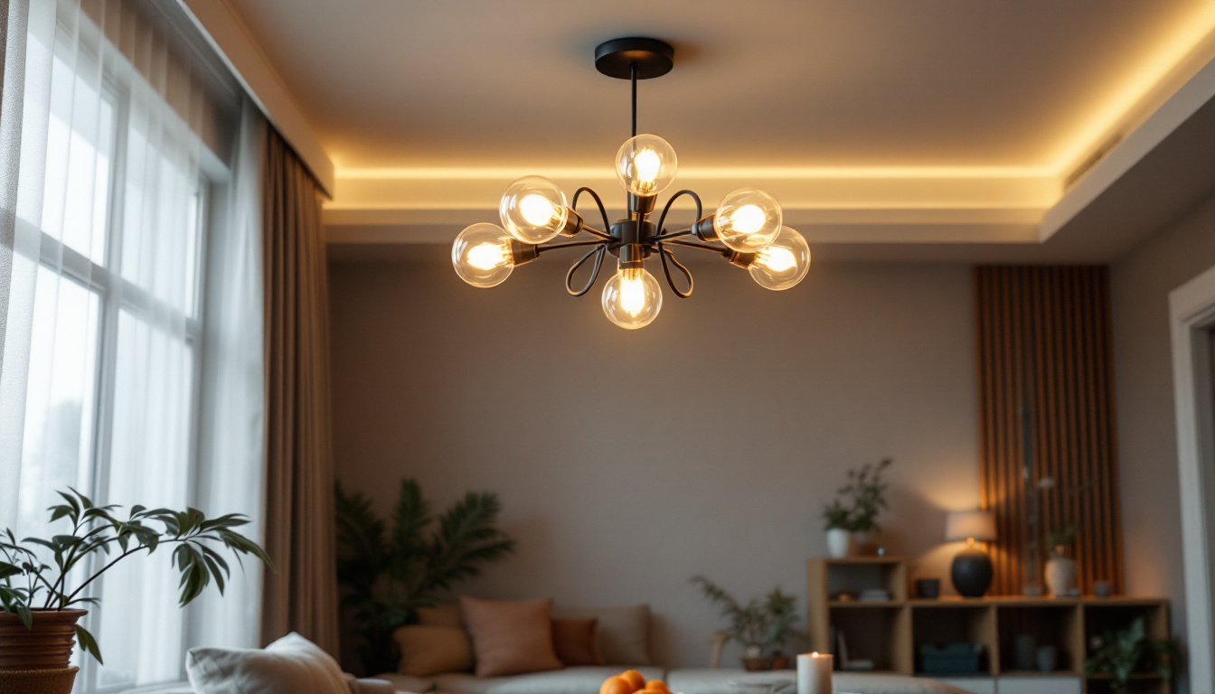 A photograph of a beautifully designed ceiling light fixture in a well-lit room