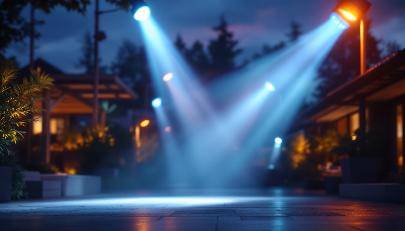 A photograph of a beautifully lit scene showcasing various types of floodlights in action