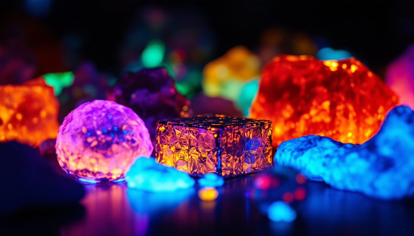 A photograph of a close-up shot of a uv light source illuminating various objects