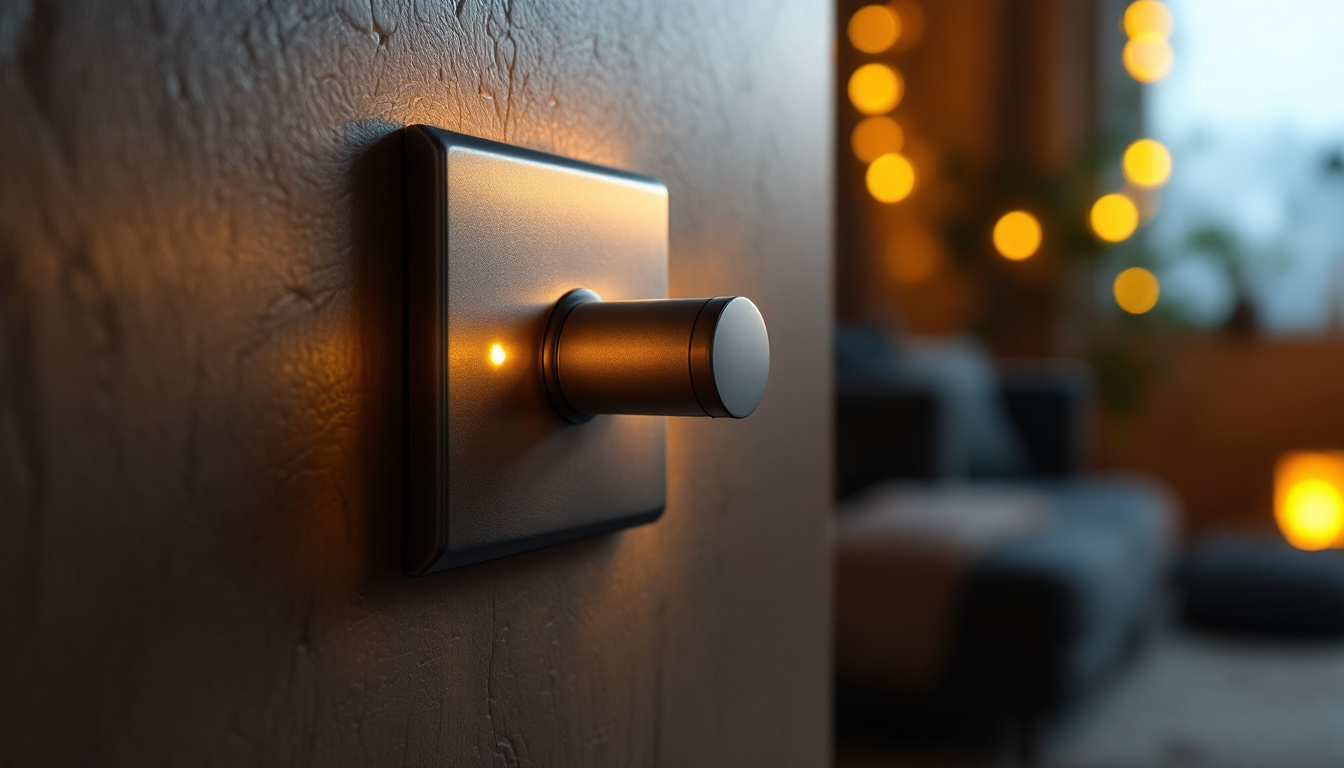 A photograph of a close-up of a stylish light switch being toggled on and off