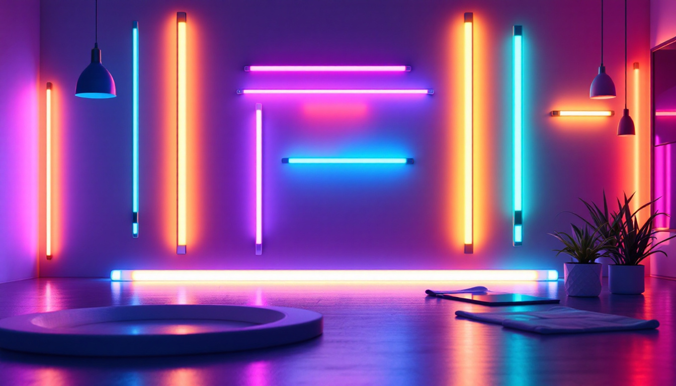 A photograph of a vibrant scene showcasing various light strips in a stylish interior setting