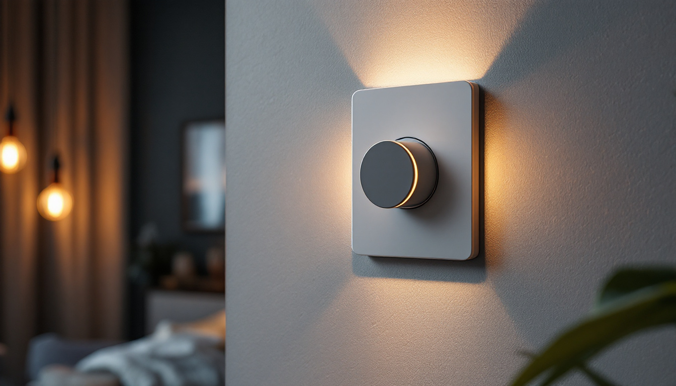 A photograph of a modern led dimmer switch installed on a stylish wall