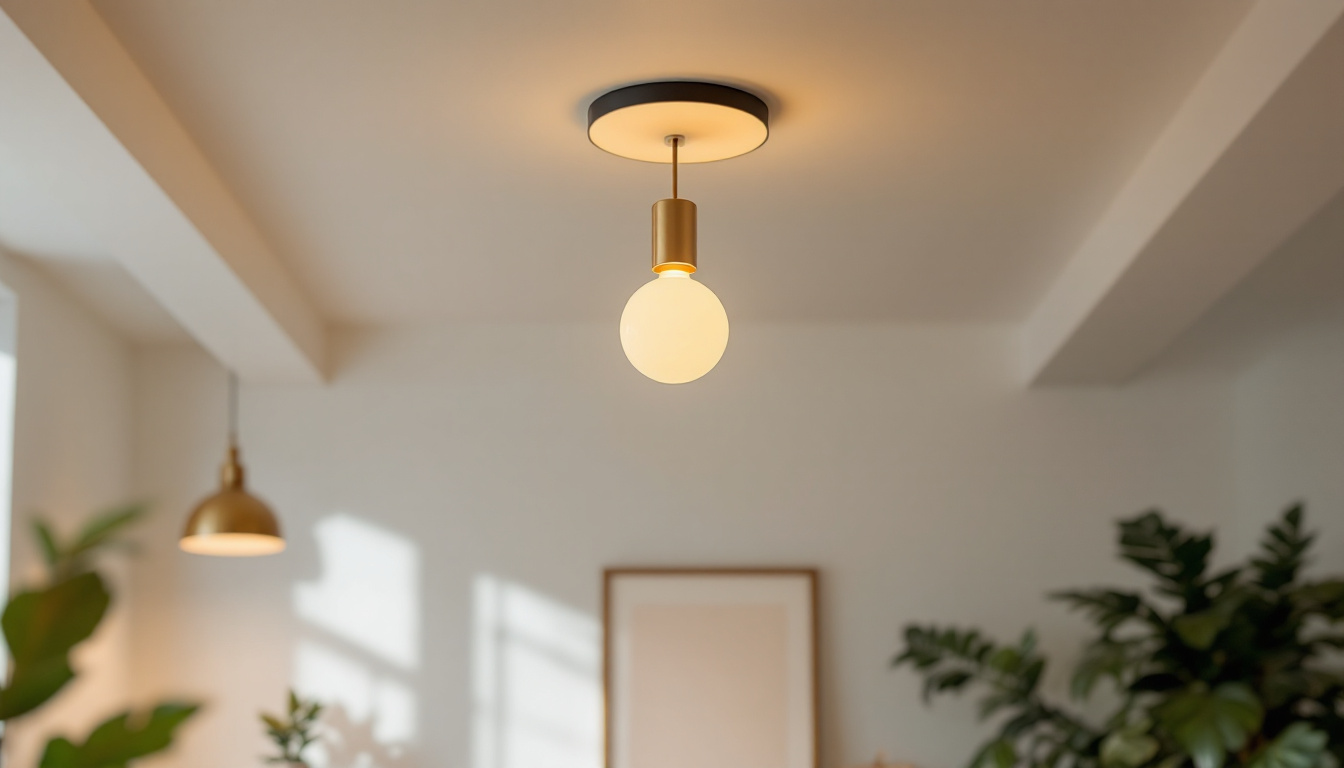 A photograph of a well-lit room featuring a stylish ceiling light installation