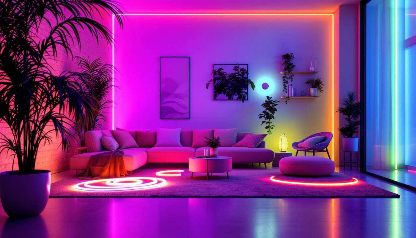 A photograph of a beautifully arranged scene featuring vibrant led strips in various colors