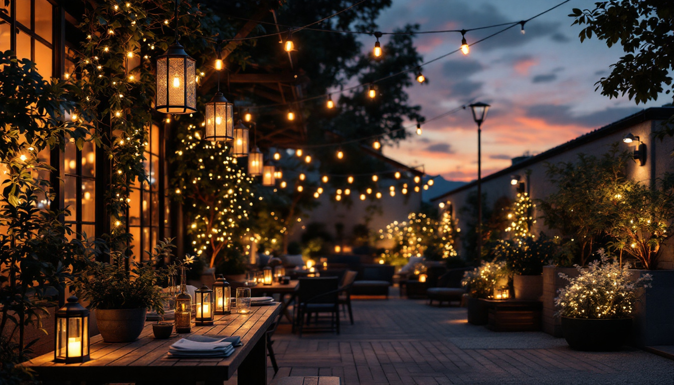 A photograph of a beautifully illuminated outdoor space at dusk