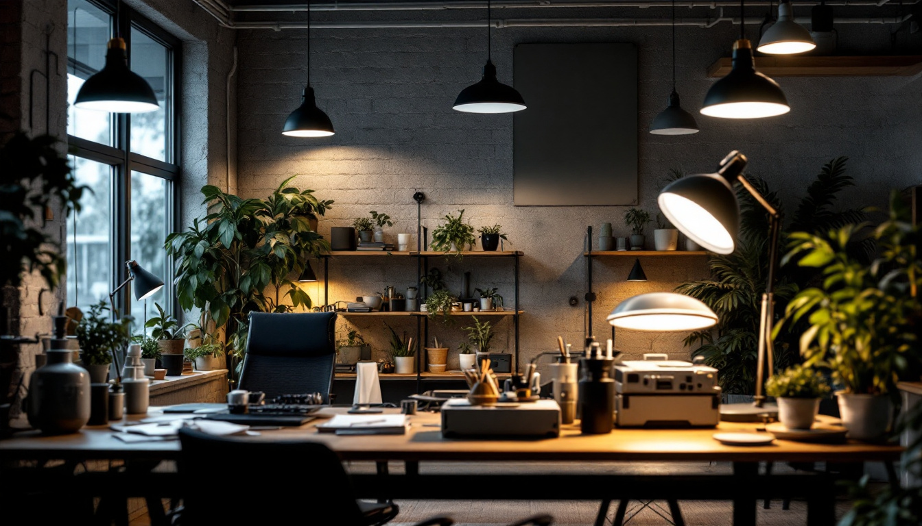 A photograph of a well-lit workspace featuring various styles of led shop lights in action