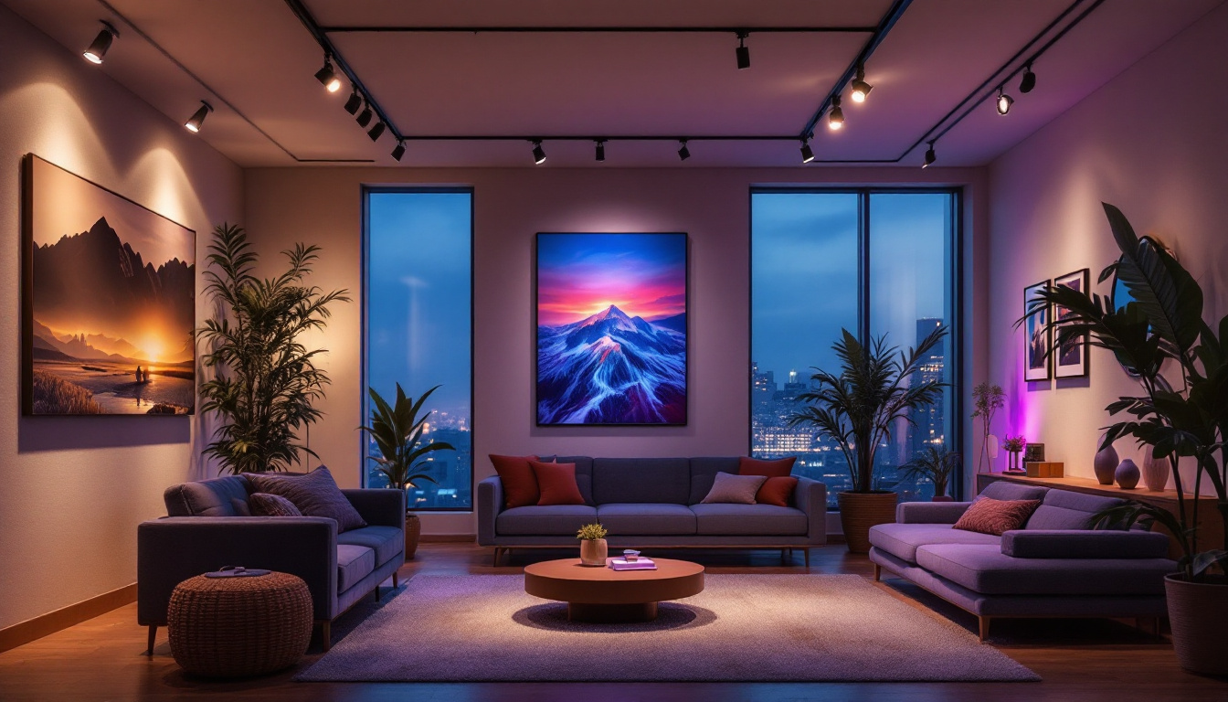 A photograph of a stylish interior space featuring track lights in action