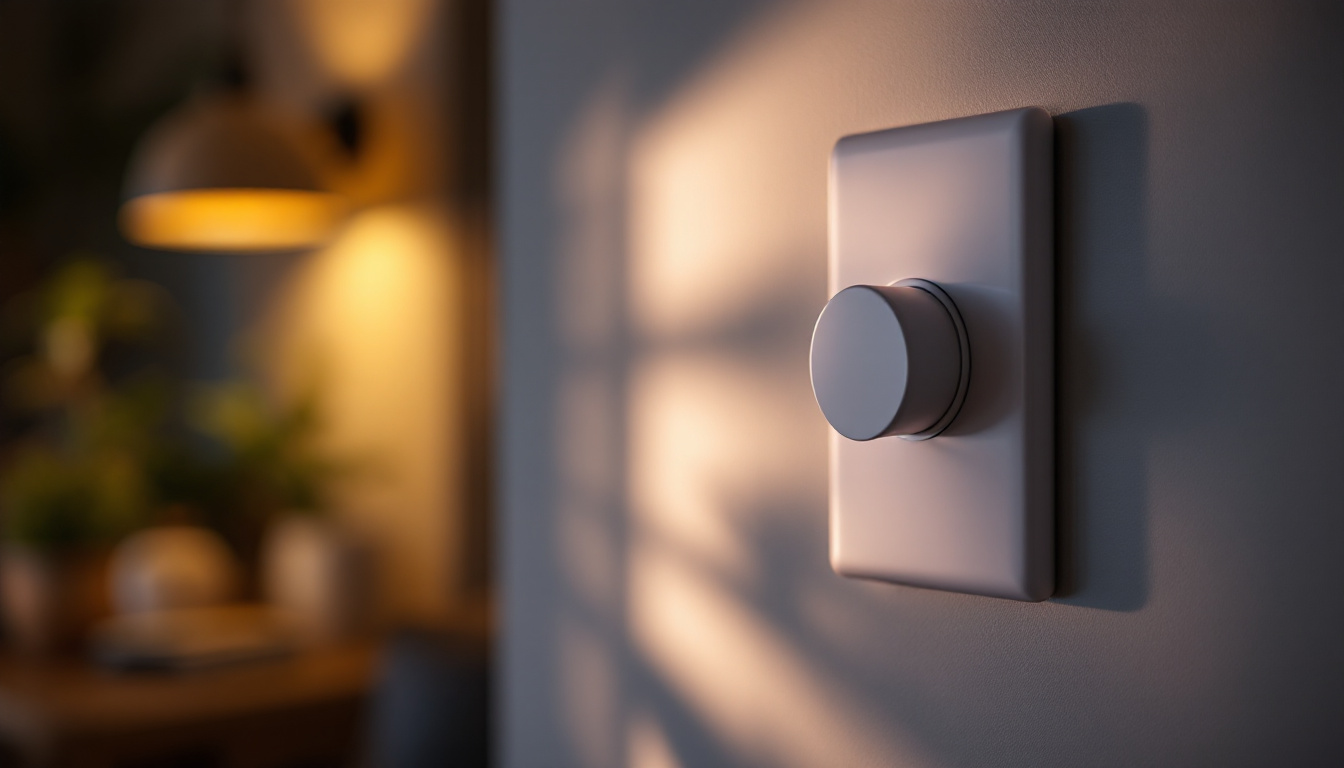 A photograph of a well-designed dimmer switch in a stylishly lit room