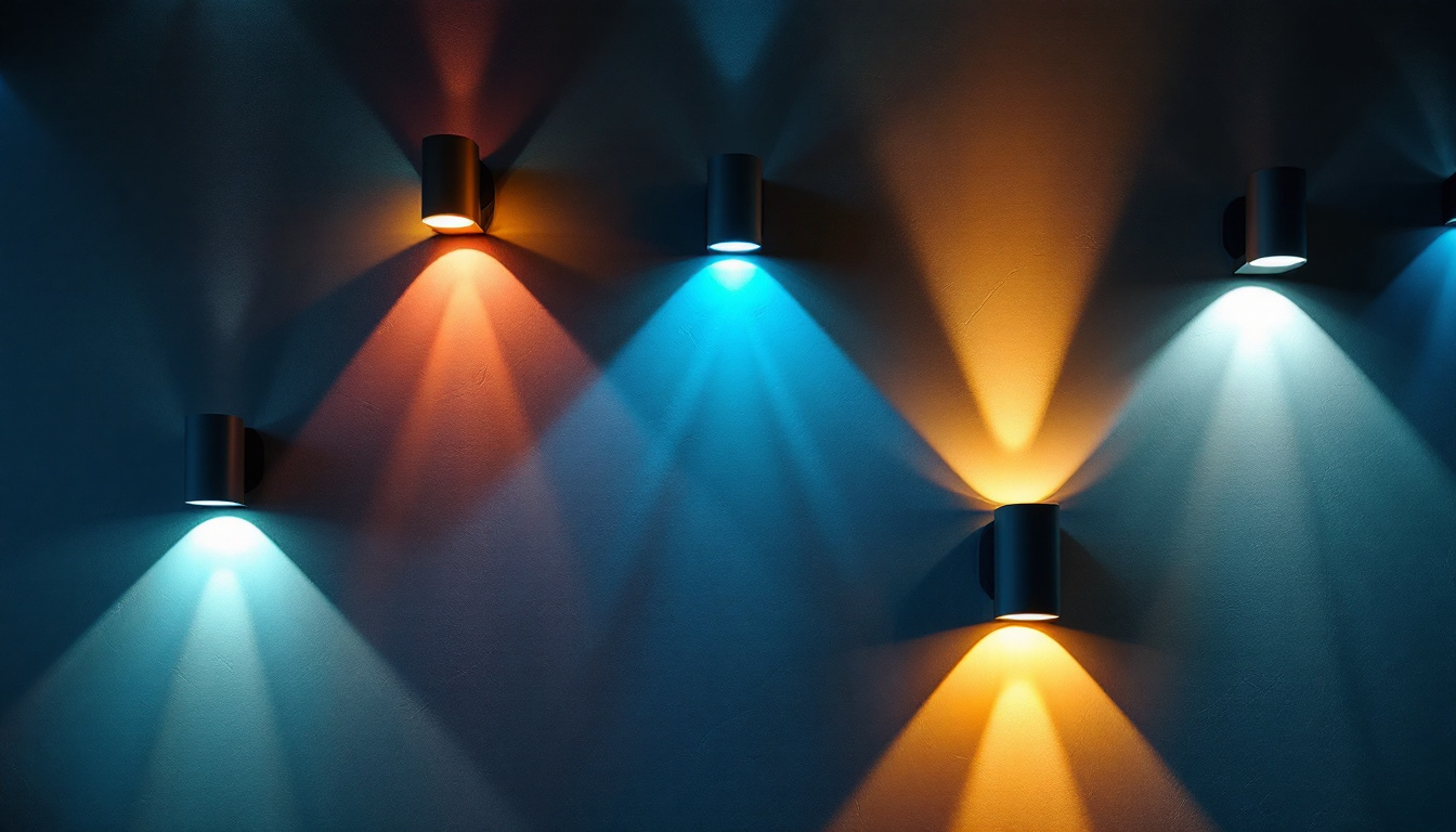 A photograph of a beautifully designed wall featuring various lighting fixtures