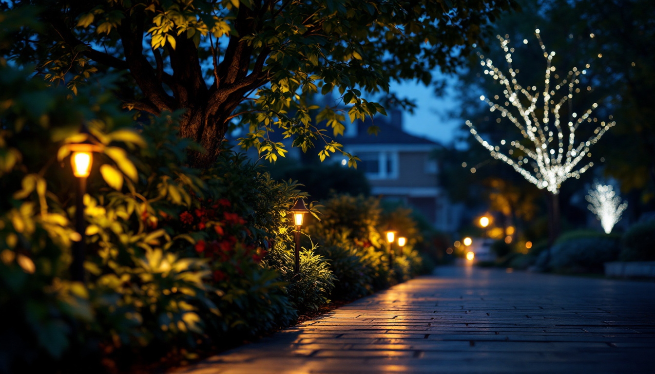 A photograph of a beautifully illuminated outdoor scene featuring motion-activated lights in action