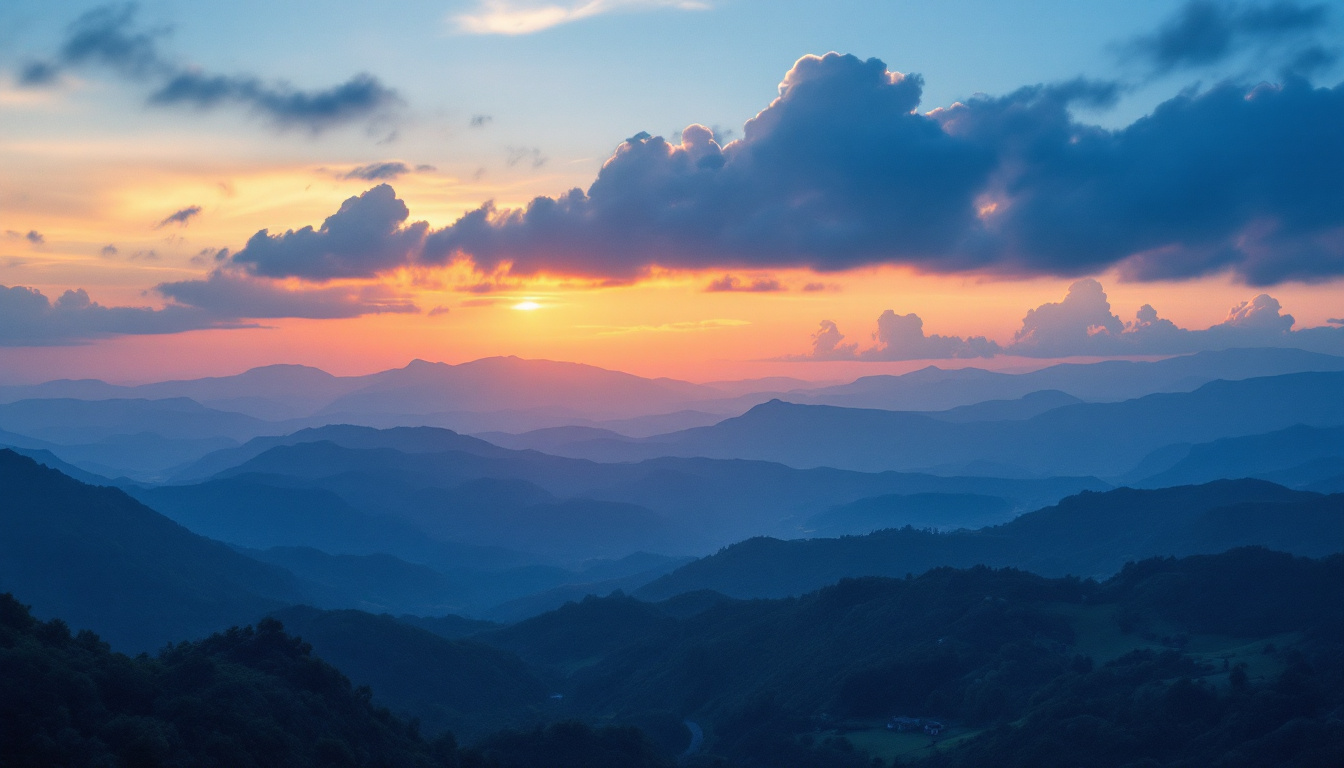 A photograph of capture a photograph of a serene landscape transitioning from dusk to dawn