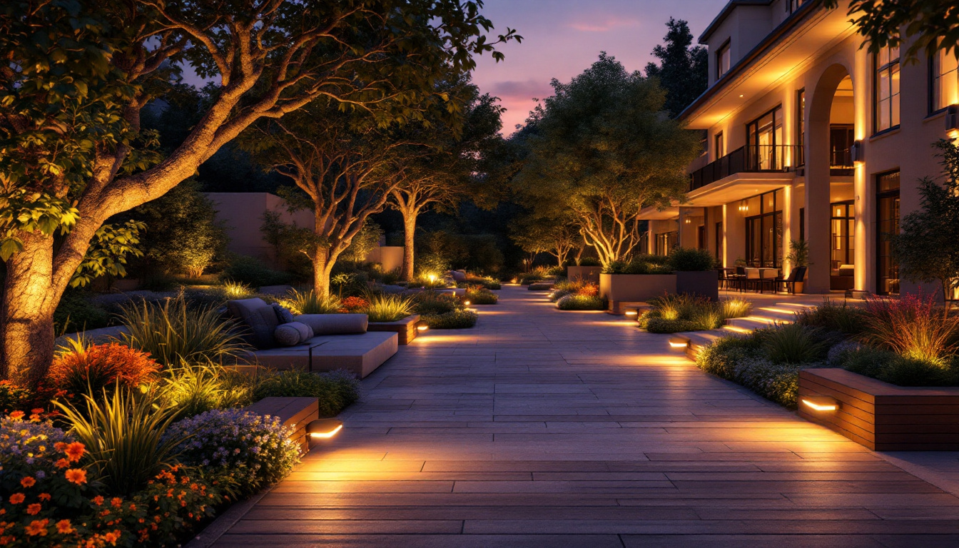 A photograph of capture a photograph of a beautifully illuminated outdoor space at dusk
