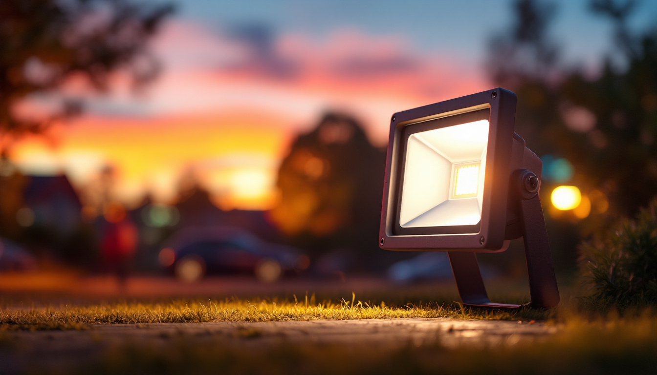 A photograph of a vibrant outdoor scene illuminated by a powerful led flood light