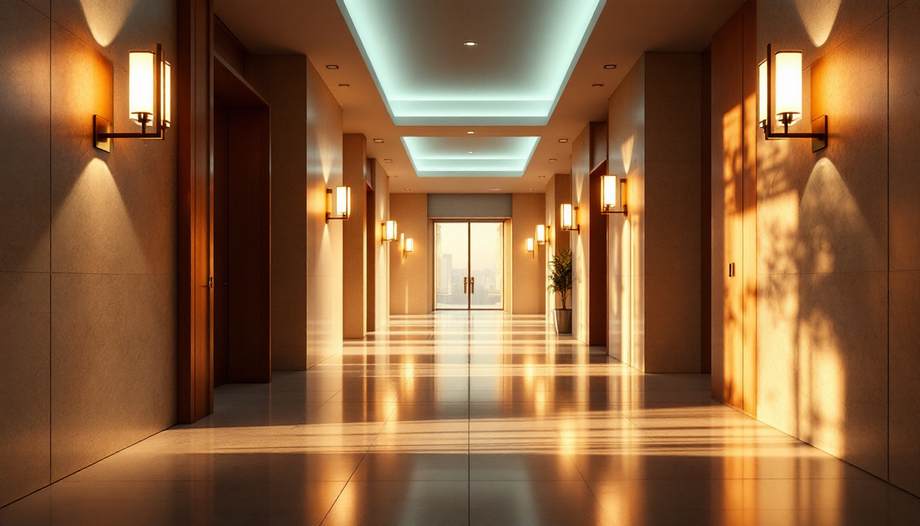 A photograph of a beautifully designed hallway illuminated by stylish lighting fixtures