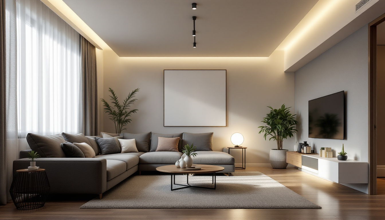 A photograph of a modern living space featuring various styles of recessed lighting
